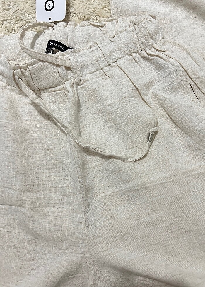 Keten bej pantolon - Görsel 3