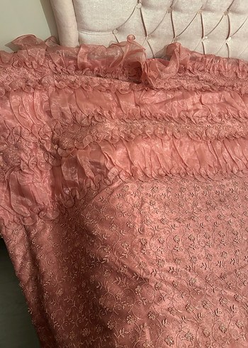 Pembe İşlemeli Pastel Çift kişilik Yatak Örtüsü - Görsel 3