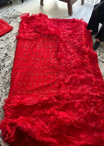 Nakışlı Kırmızı Renkli Çift Kişilik Yatak Örtüsü - Görsel 7