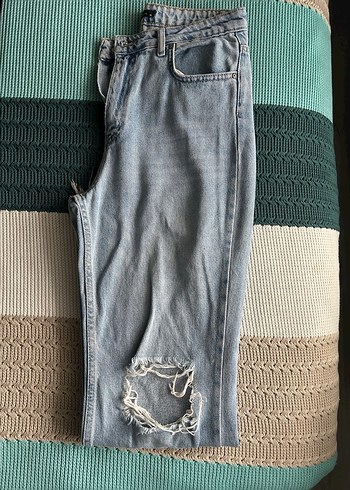 Mavi dizi yırtık  Salaş Kadın Kot Pantolon - Görsel 6