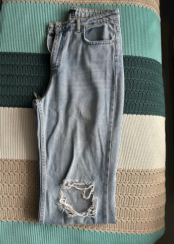 Mavi dizi yırtık  Salaş Kadın Kot Pantolon - Görsel 4