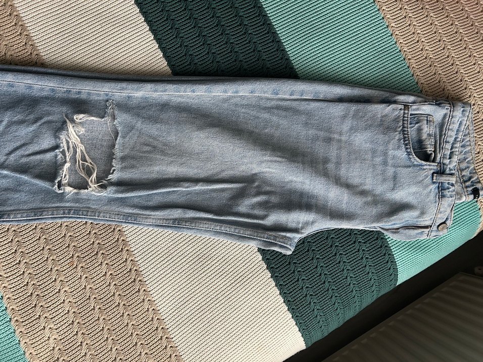 Mavi dizi yırtık  Salaş Kadın Kot Pantolon - Görsel 3