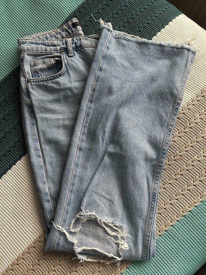 Mavi dizi yırtık  Salaş Kadın Kot Pantolon - Görsel 2