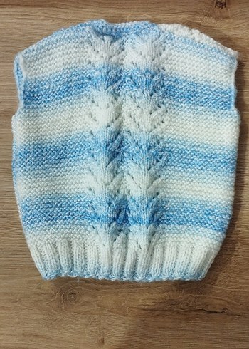 Mavi Pastel Örgü Erkek bebek Yelek el emeği - Görsel 2