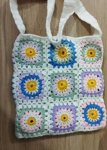 Çiçek Desenli Bohem Örgü Çanta - Görsel 2