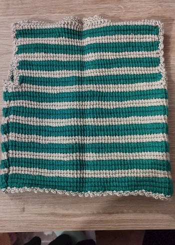 Turkuaz Gri Çizgili Kız/Erkek Örgü Yelek el emeği - Görsel 2