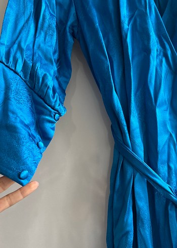 Parlak Mavi Bohem Midi Kadın Sabahlık - Görsel 2