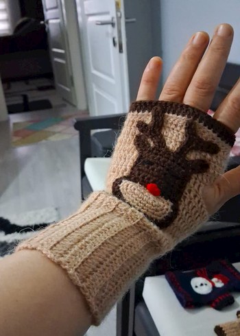 Bohem Tarzda Örgü Kadın Eldivenleri Noel temalı - Görsel 4