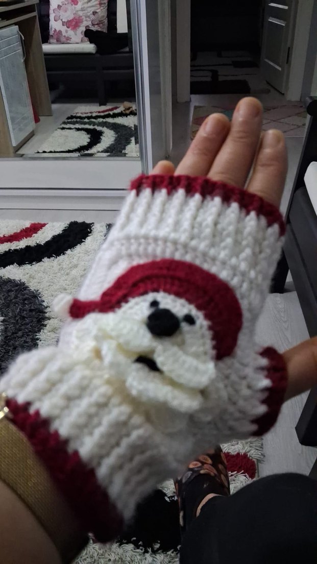 Bohem Tarzda Örgü Kadın Eldivenleri Noel temalı - Görsel 2