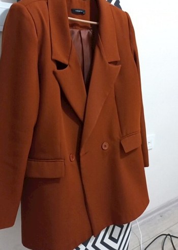 38 Beden Kahverengi Uzun Kesim Kadın Blazer Ceket