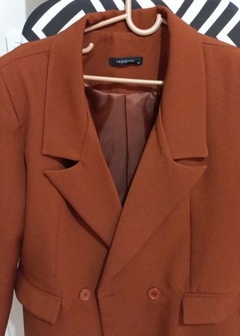 Kahverengi Uzun Kesim Kadın Blazer Ceket