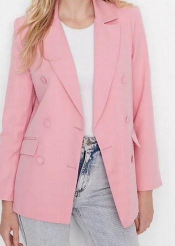 Düğmeli Pembe Midi Kadın Blazer