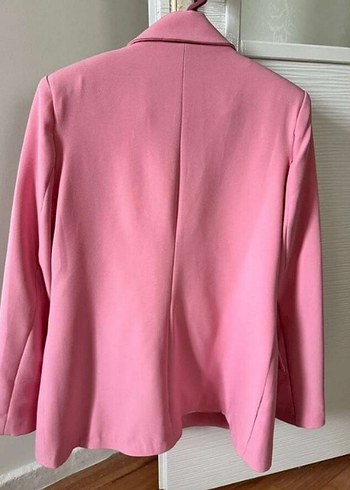 38 Beden Düğmeli Pembe Midi Kadın Blazer