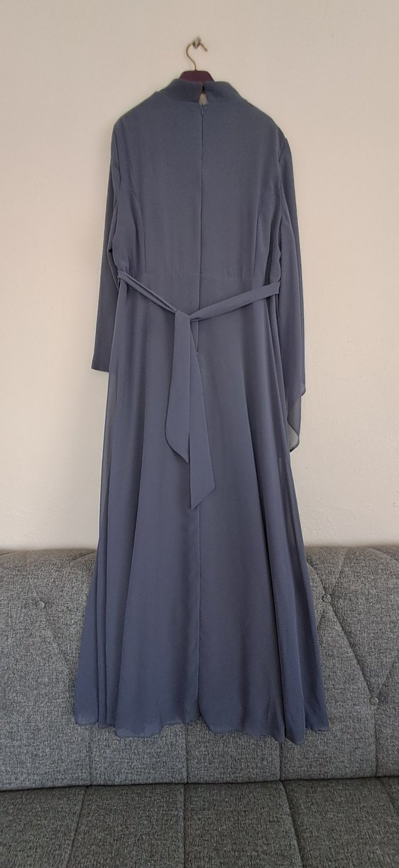 Gri Drapeli Uzun Abiye Elbise - Görsel 4