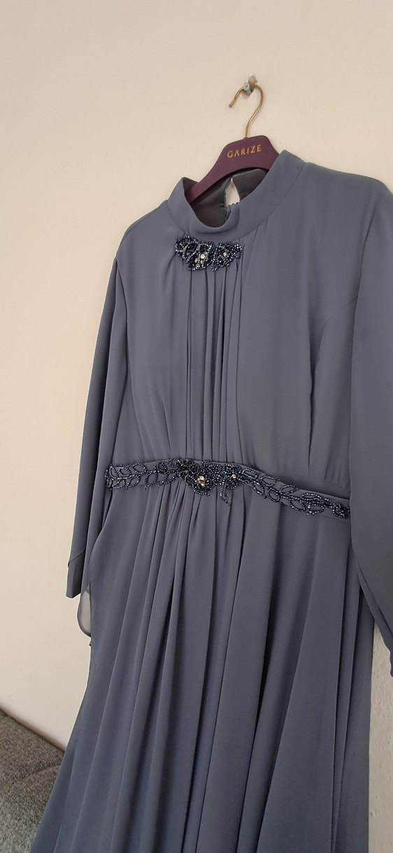 Gri Drapeli Uzun Abiye Elbise - Görsel 2