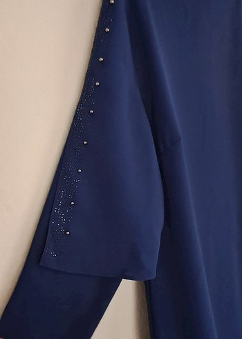 Lacivert Drapeli Uzun Kadın Elbise - Görsel 5