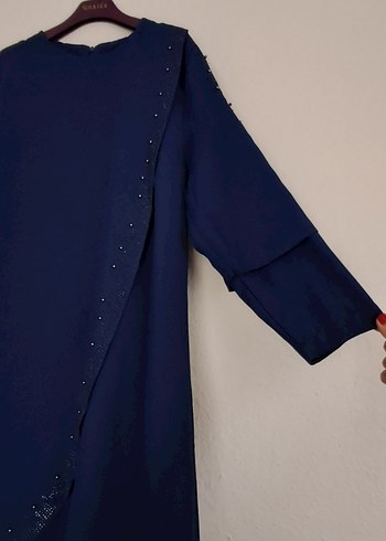 Lacivert Drapeli Uzun Kadın Elbise - Görsel 3