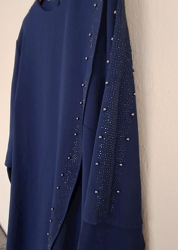 Lacivert Drapeli Uzun Kadın Elbise - Görsel 4