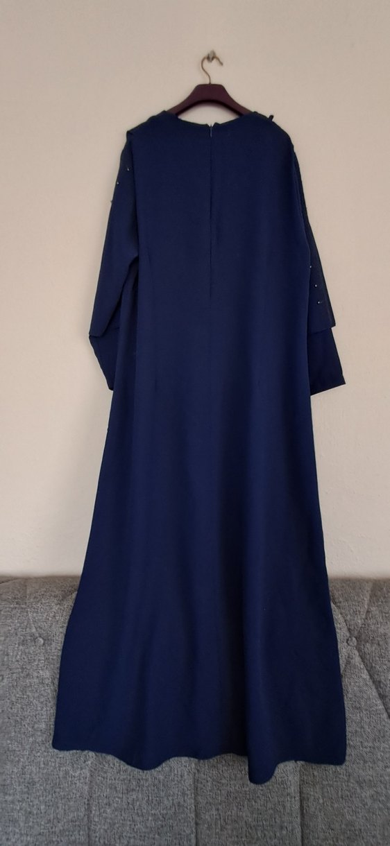 Lacivert Drapeli Uzun Kadın Elbise - Görsel 2