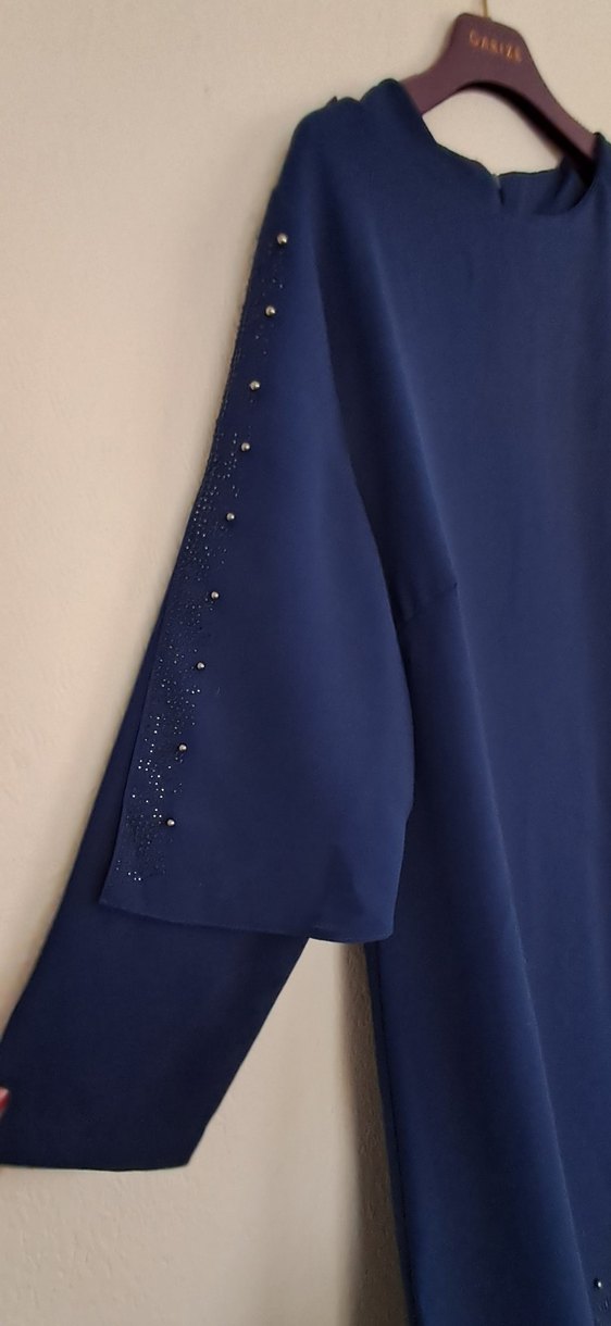 Lacivert Drapeli Uzun Kadın Elbise - Görsel 5