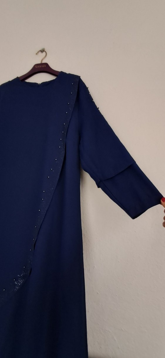 Lacivert Drapeli Uzun Kadın Elbise - Görsel 3