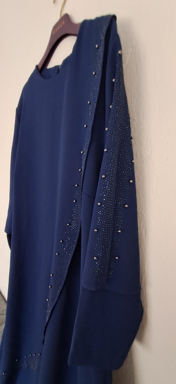 Lacivert Drapeli Uzun Kadın Elbise - Görsel 4