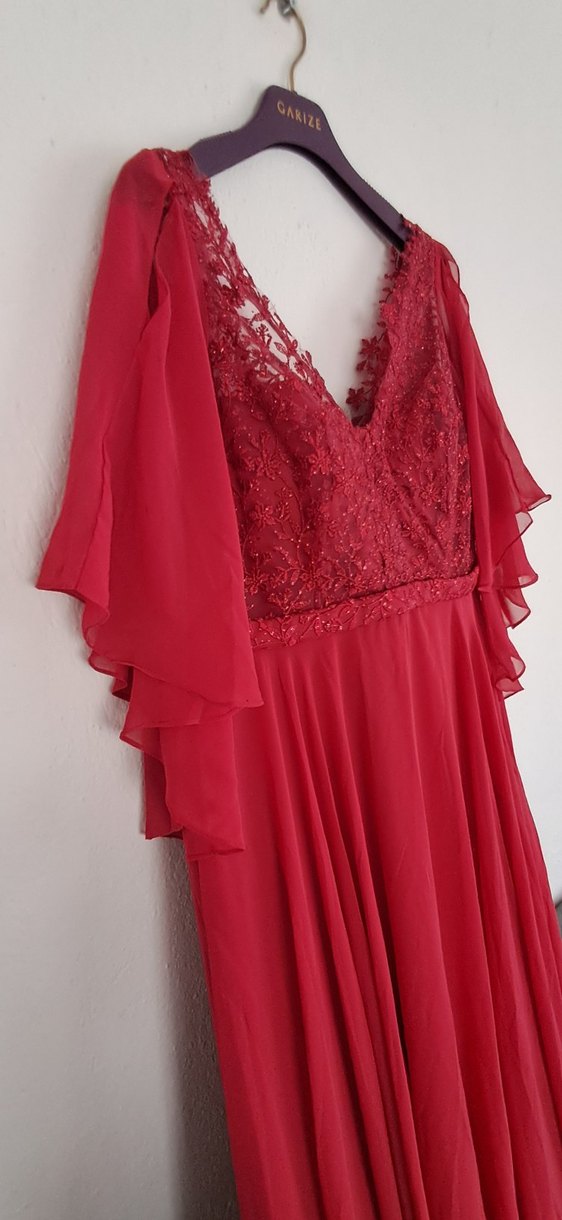 Kırmızı  Uzun Abiye Elbise - Görsel 2