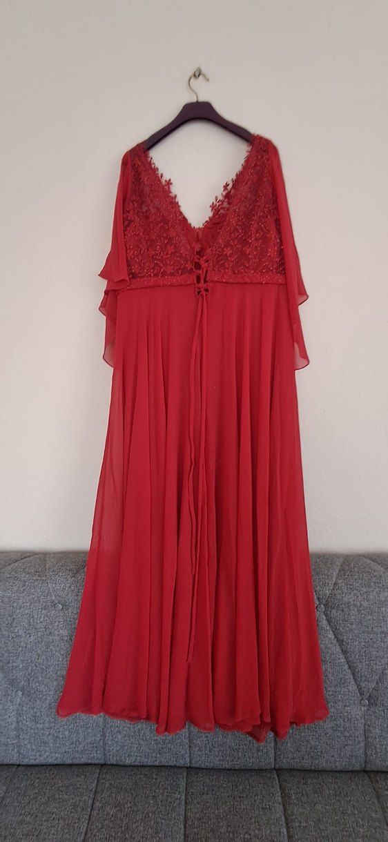Kırmızı  Uzun Abiye Elbise - Görsel 4