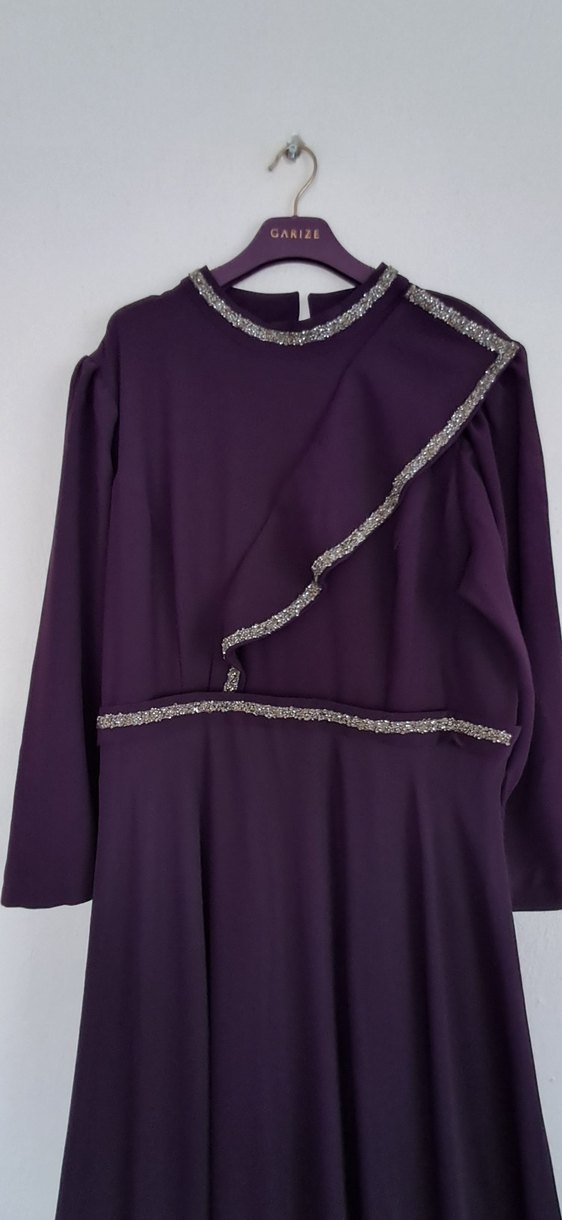 Mor Drapeli Uzun Abiye Elbise - Görsel 2