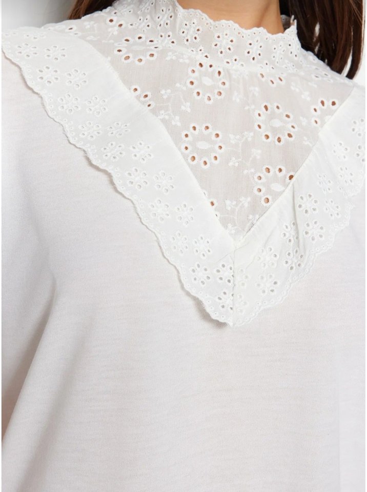 Dantel Detaylı Beyaz V Yaka Kadın Tişört - Görsel 2