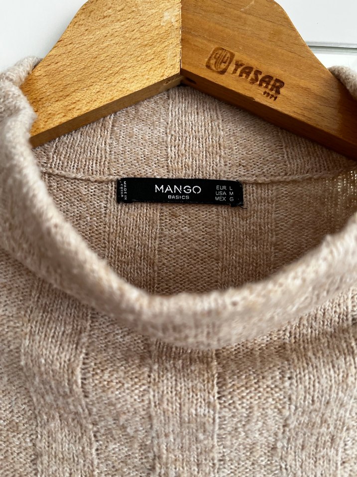 Bej Yüksek Yakalı Triko Kadın Kazak - Görsel 3
