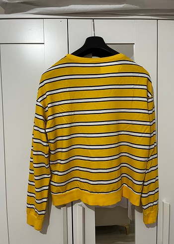 Sarı Çizgili Kadın Triko Sweatshirt - Görsel 4