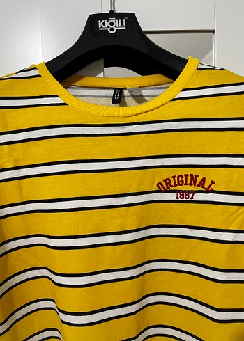 Sarı Çizgili Kadın Triko Sweatshirt - Görsel 2