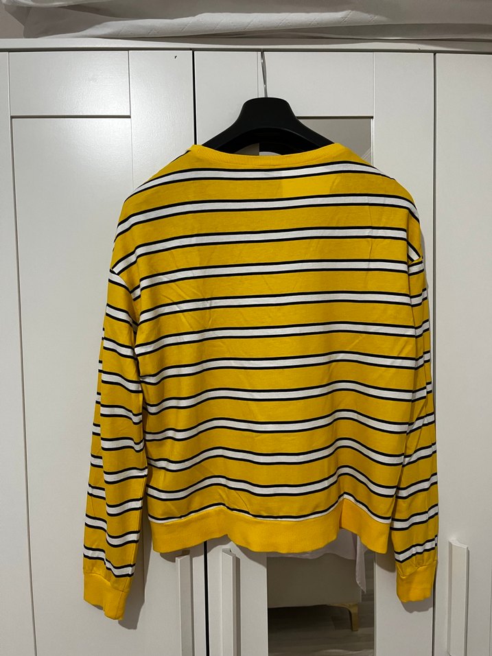 Sarı Çizgili Kadın Triko Sweatshirt - Görsel 4