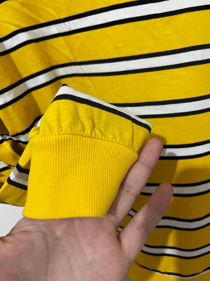 Sarı Çizgili Kadın Triko Sweatshirt - Görsel 5