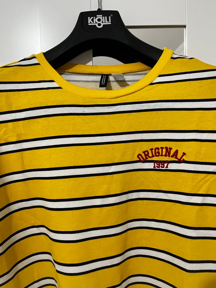 Sarı Çizgili Kadın Triko Sweatshirt - Görsel 2