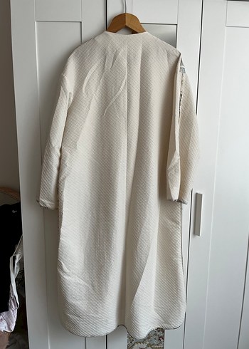 Uzun Kesim Beyaz Keten Kadın yazlık kap - Görsel 4