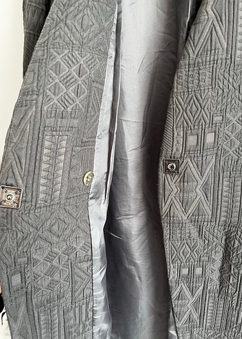 Gri Uzun Kadın Keten Ceket - Görsel 4