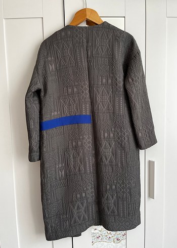 Gri Uzun Kadın Keten Ceket - Görsel 5