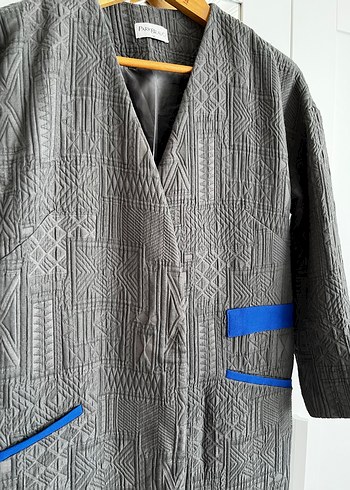 Gri Uzun Kadın Keten Ceket - Görsel 3