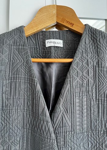 Gri Uzun Kadın Keten Ceket - Görsel 2