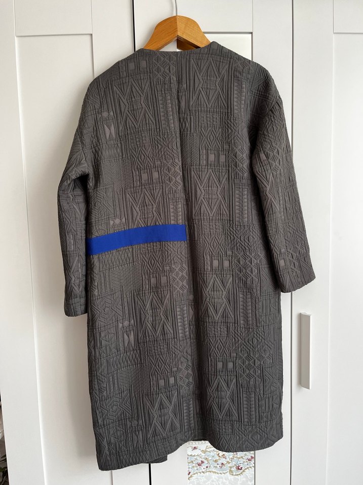 Gri Uzun Kadın Keten Ceket - Görsel 5