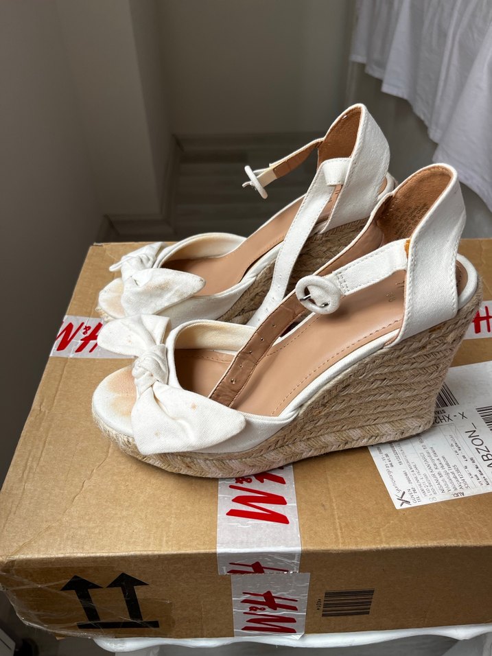 Beyaz Kadın Hasır Dolgu Topuk Sandalet - Görsel 4