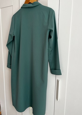 Drapeli Uzun Yeşil Kadın Ceket - Görsel 7