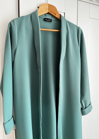 Drapeli Uzun Yeşil Kadın Ceket - Görsel 2