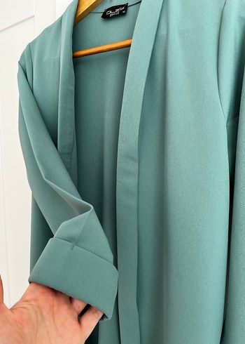 Drapeli Uzun Yeşil Kadın Ceket - Görsel 5