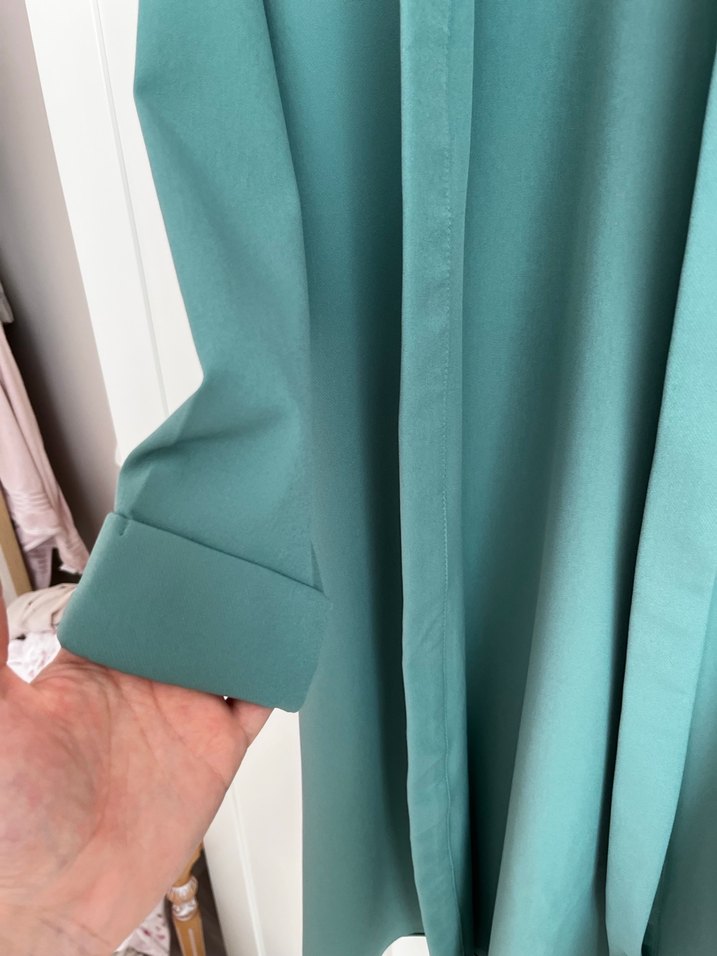 Drapeli Uzun Yeşil Kadın Ceket - Görsel 3