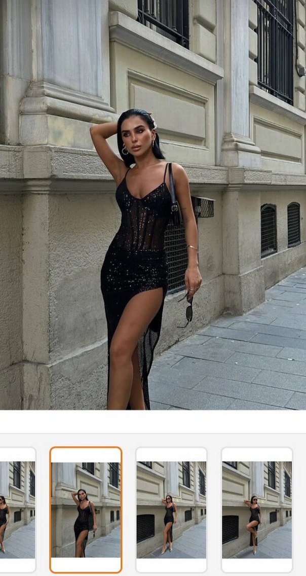 Siyah Payetli Uzun Straplez Kadın Elbise - Görsel 2