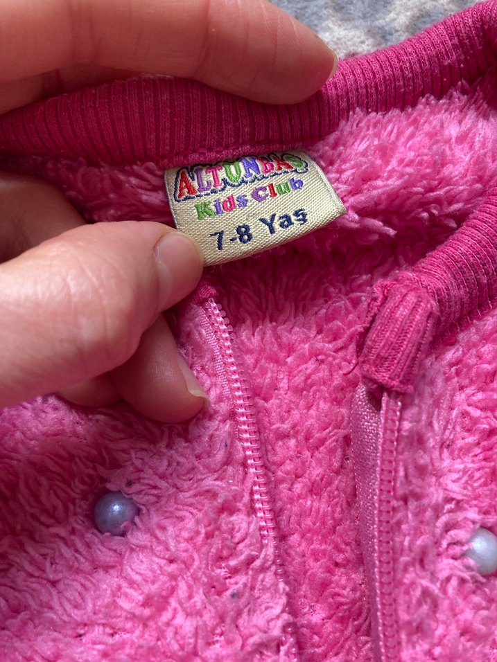 Kız Çocuk Pembe Kürklü Fermuarlı Sweatshirt - Görsel 2