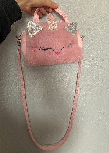 Pembe Kürklü Nakışlı Kız Çanta - Görsel 5